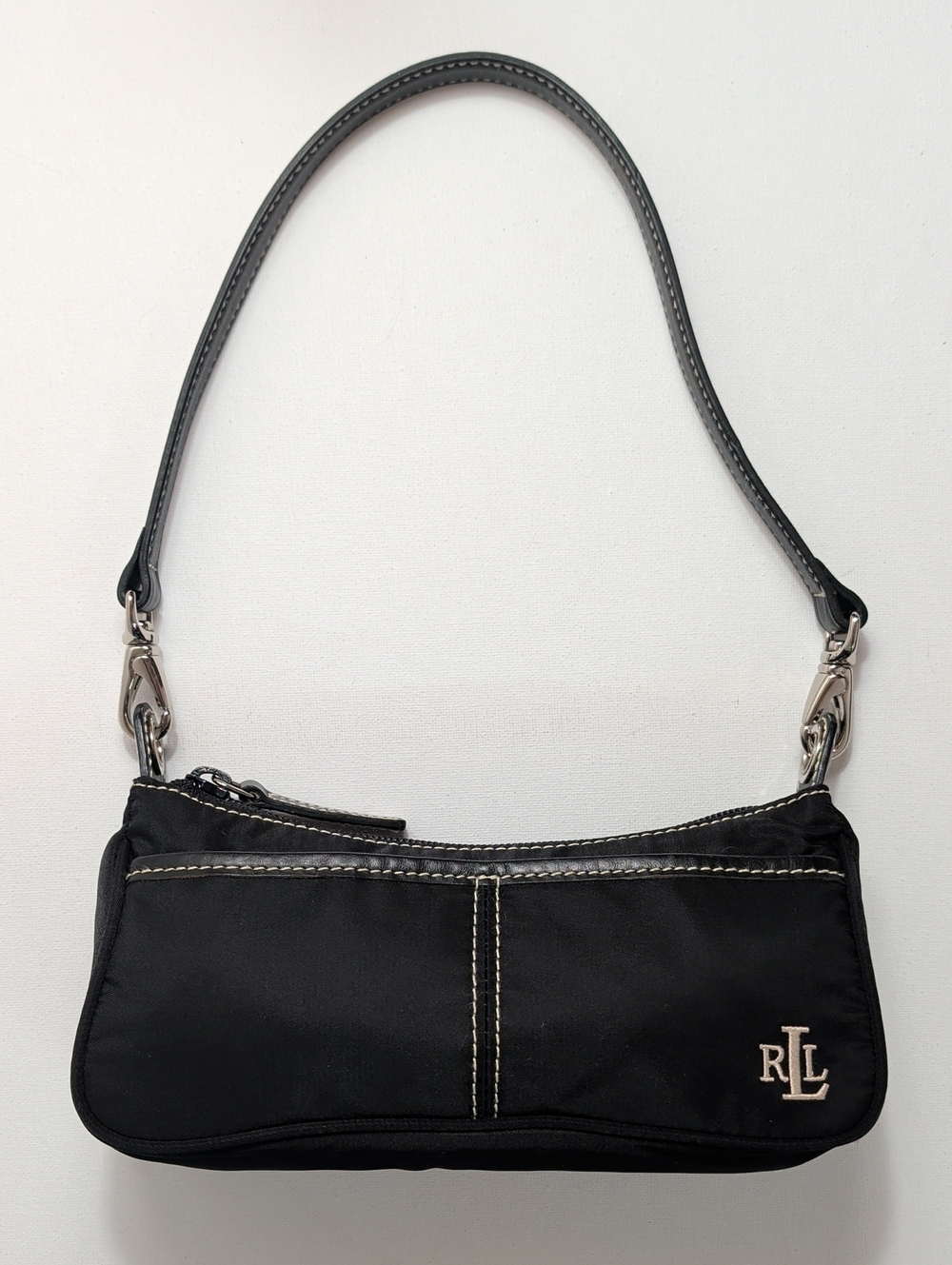Vintage Lauren Ralph Lauren Black Nylon Mini Baguette Shoulder Bag - Picture 10 of 10